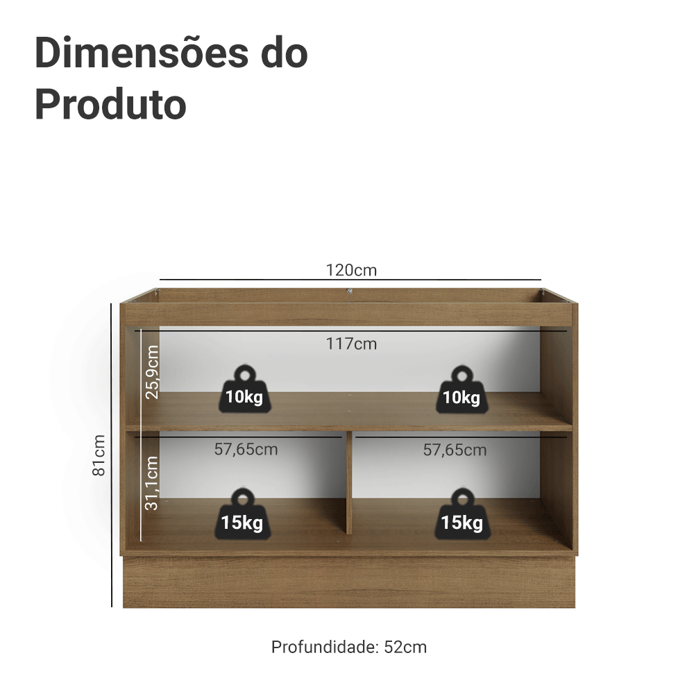 Balcão Gabinete de Pia 120 cm 2 Portas (Sem Tampo) Rustic/Cinza Lux Madesa