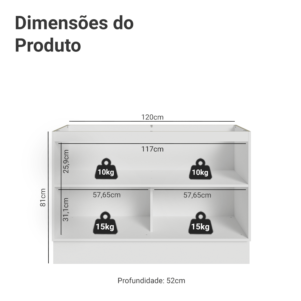 Balcão Gabinete de Pia 120 cm 2 Portas (Sem Tampo) Branco/Cinza Lux Madesa