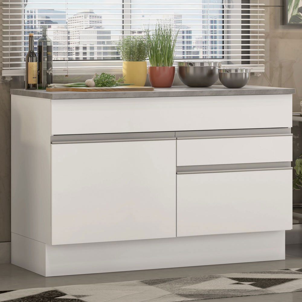Balcão Madesa Glamy 120 cm 1 Porta e 2 Gavetas (Com Tampo) Branco