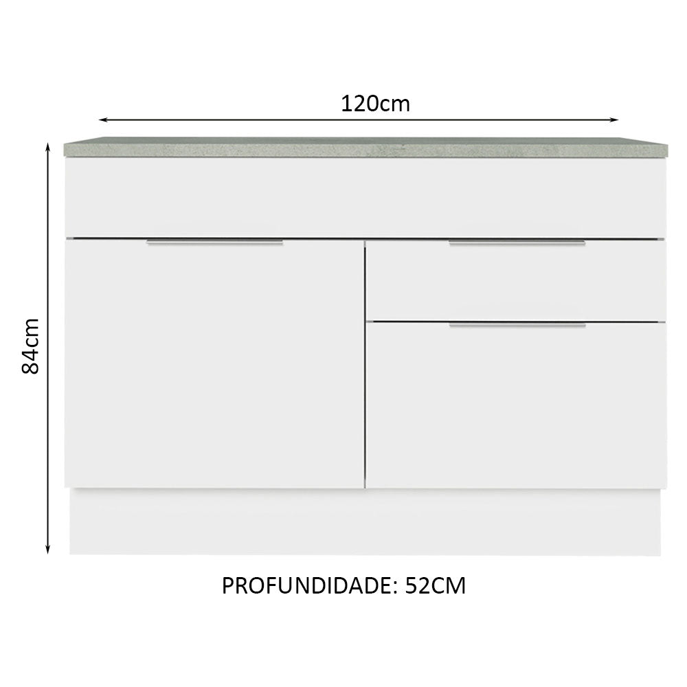 Balcão Gabinete 120 cm 1 Portas e 2 Gavetas (Com Tampo) Branco Stella Madesa