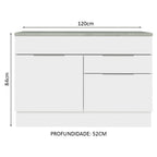 Balcão Gabinete 120 cm 1 Portas e 2 Gavetas (Com Tampo) Branco Stella Madesa