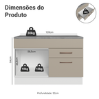 Balcão Cozinha 1 Porta e 2 Gavetas (Com Tampo) Branco/Crema Agata Madesa