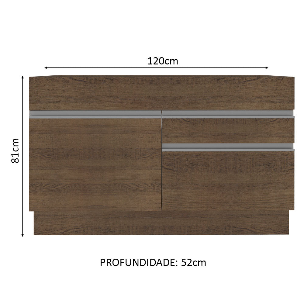Balcão Gabinete de Pia Madesa Glamy 120 cm 1 Porta 2 Gavetas (Sem Tampo e Pia) Rustic
