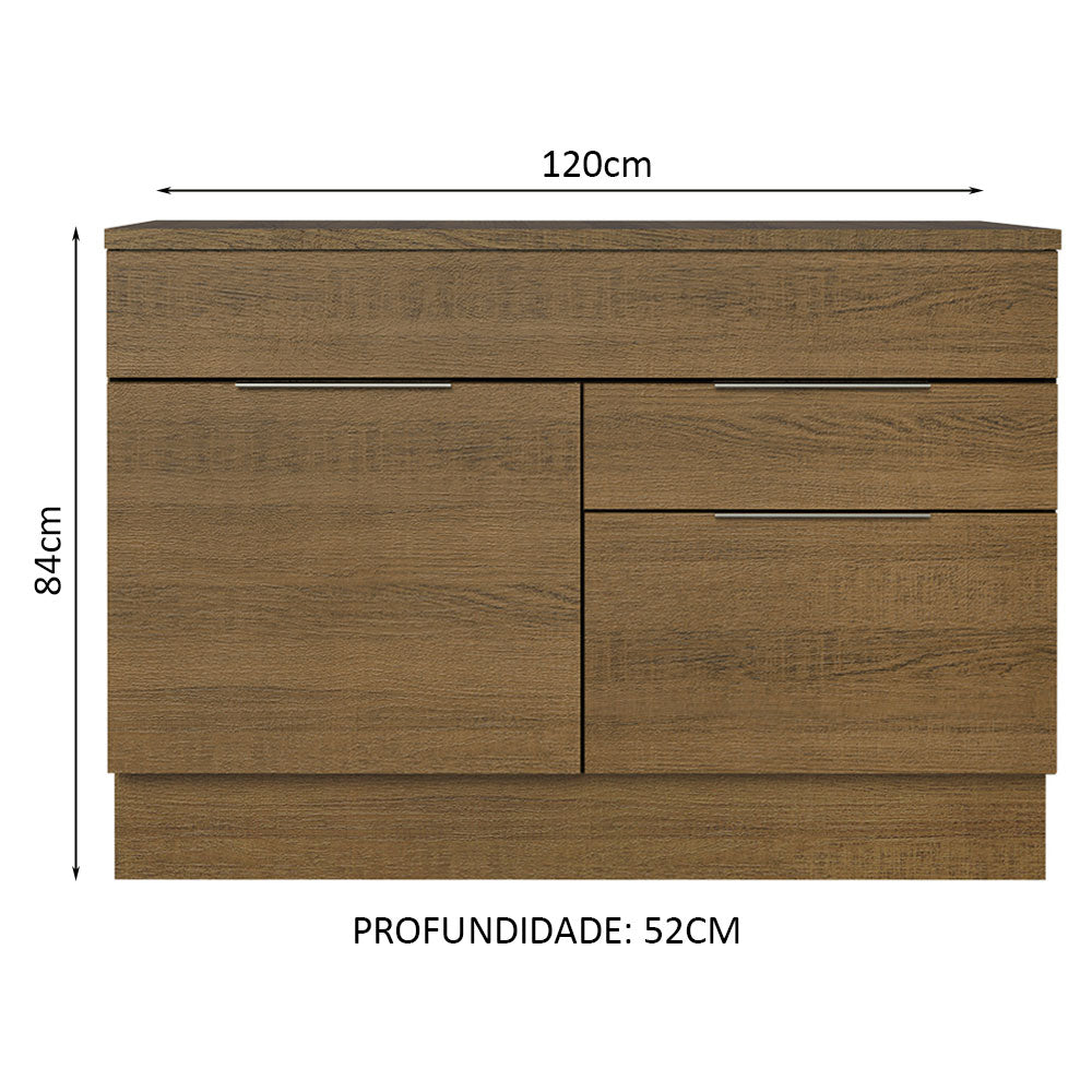 Balcão Gabinete 120 cm 1 Portas e 2 Gavetas (Com Tampo) Rustic Stella Madesa