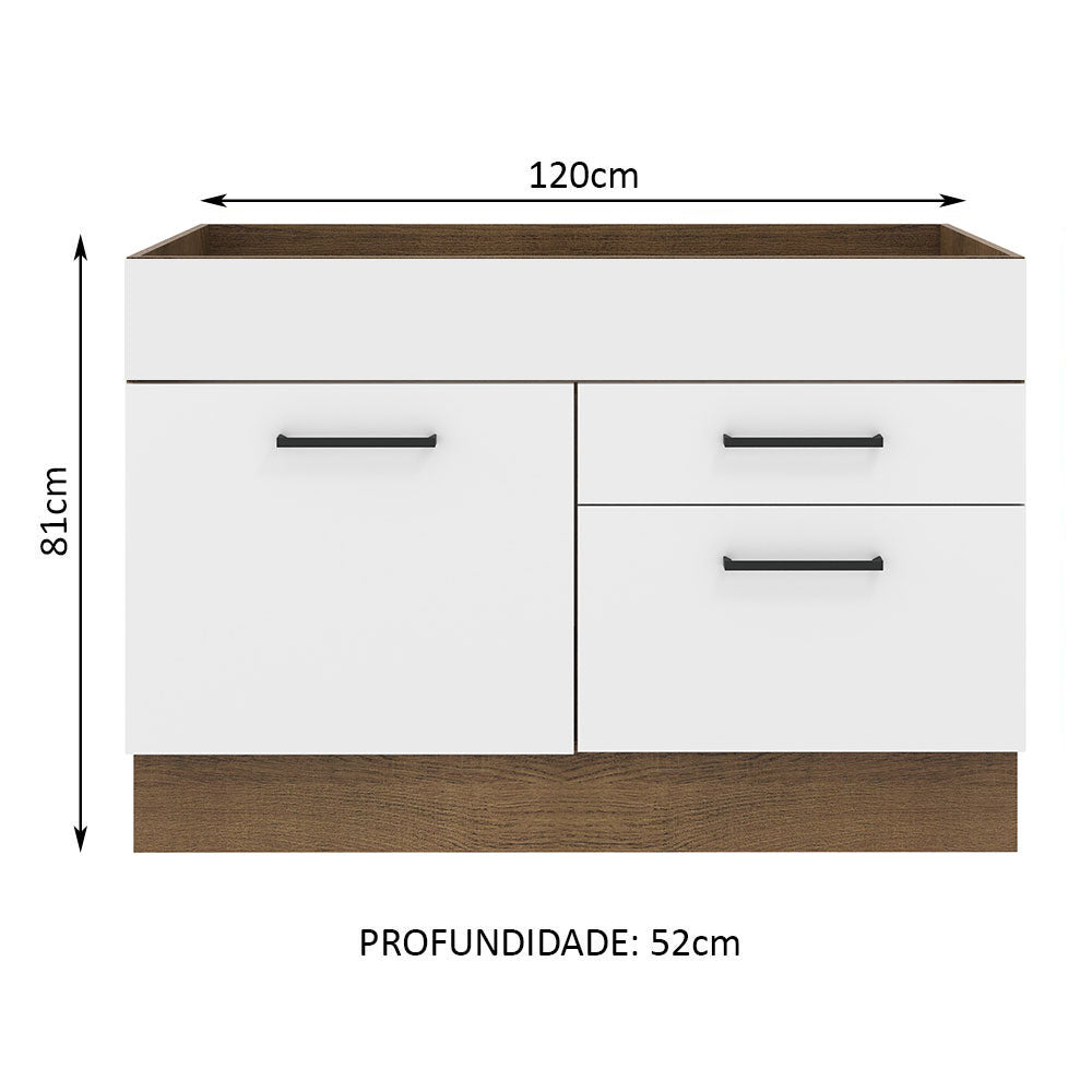 Balcão de Pia Madesa Agata 1 Porta e 2 Gavetas Rustic/Branco