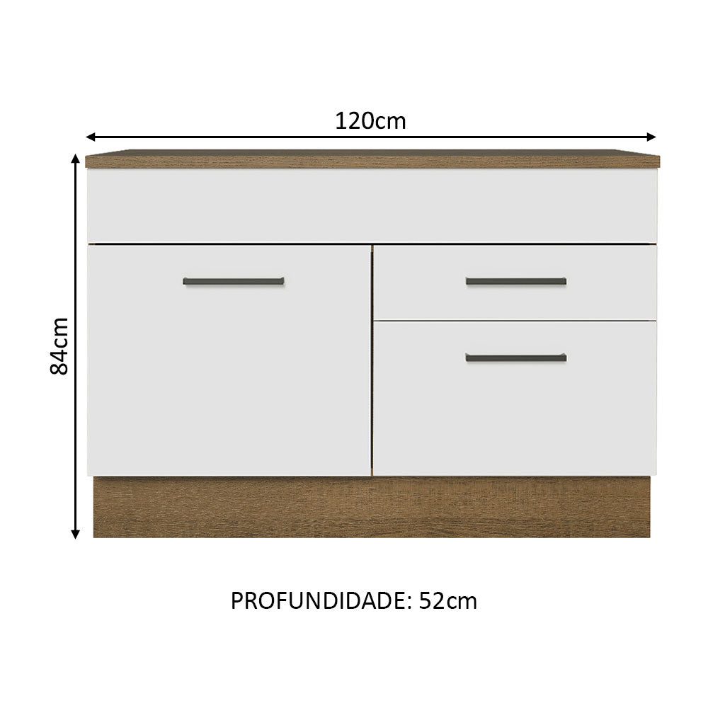 Balcão Cozinha 1 Porta e 2 Gavetas (Com Tampo) Rustic/Branco Agata Madesa