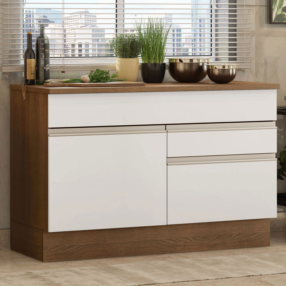 Balcão Madesa Glamy 120 cm 1 Porta e 2 Gavetas (Com Tampo) Rustic/Branco
