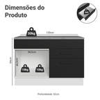 Balcão Cozinha 1 Porta e 2 Gavetas (Com Tampo) Branco/Preto Agata Madesa