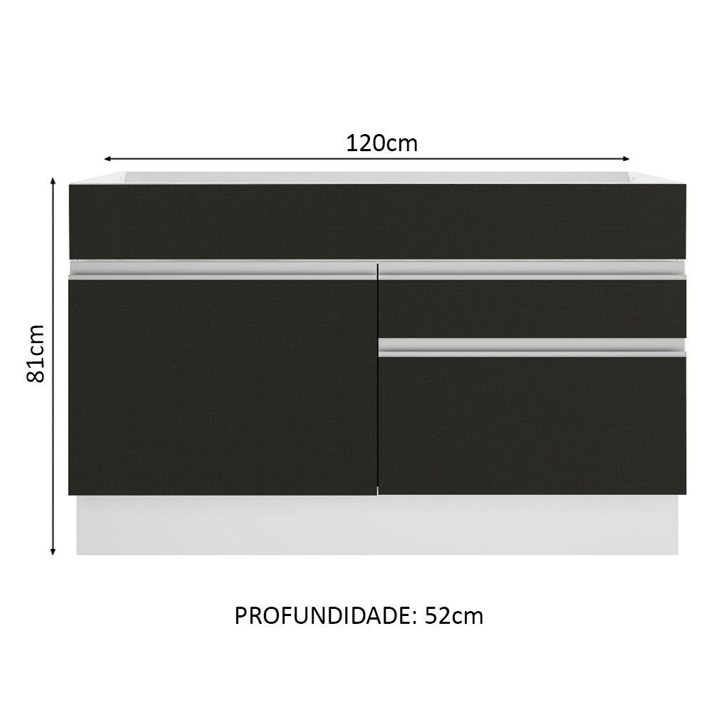 Balcão Gabinete de Pia Madesa Glamy 120 cm 1 Porta 2 Gavetas (Sem Tampo e Pia) Branco/Preto