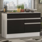 Balcão Madesa Glamy 120 cm 1 Porta e 2 Gavetas (Com Tampo) Branco/Preto