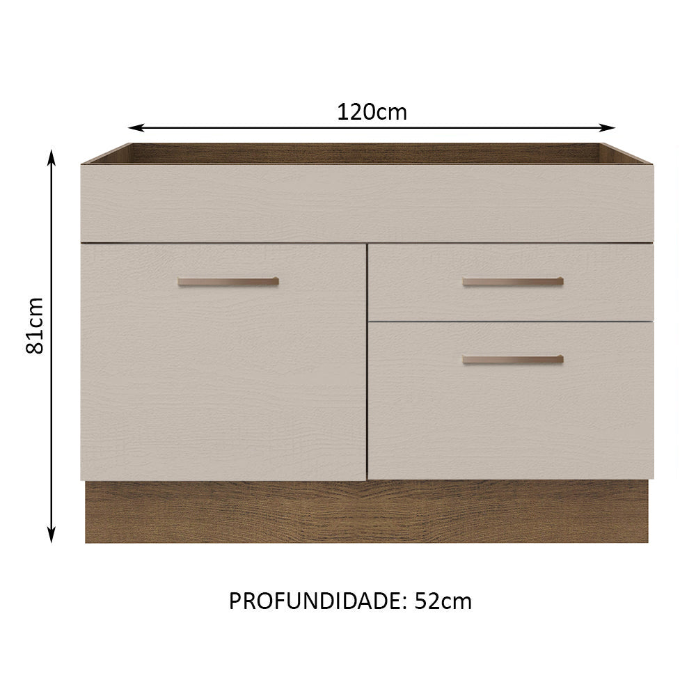 Balcão Gabinete de Pia 1 Porta e 2 Gavetas Rustic/Crema Agata Madesa