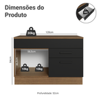 Balcão Cozinha 1 Porta e 2 Gavetas (Com Tampo) Rustic/Preto Agata Madesa