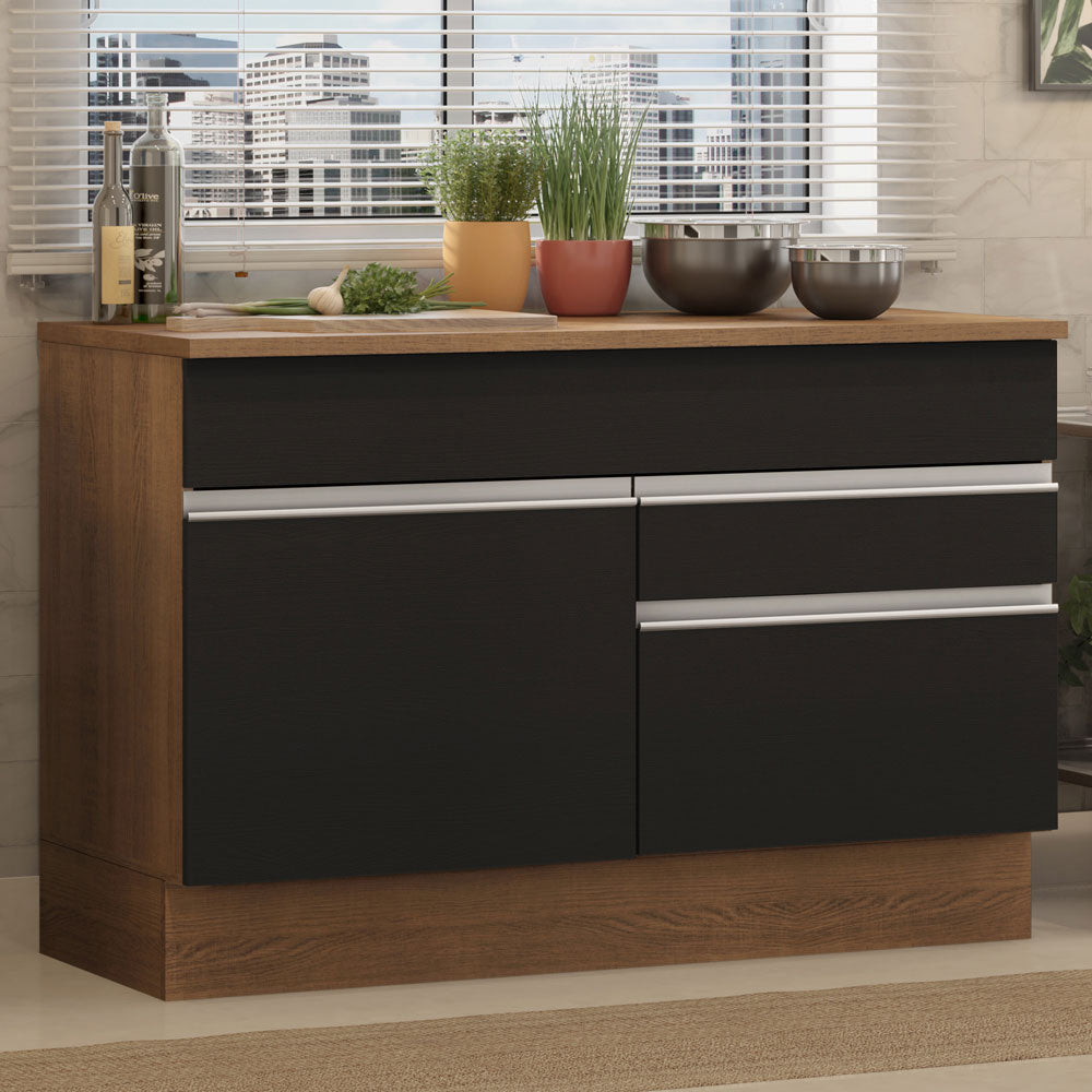 Balcão Madesa Glamy 120 cm 1 Porta e 2 Gavetas (Com Tampo) Rustic/Preto
