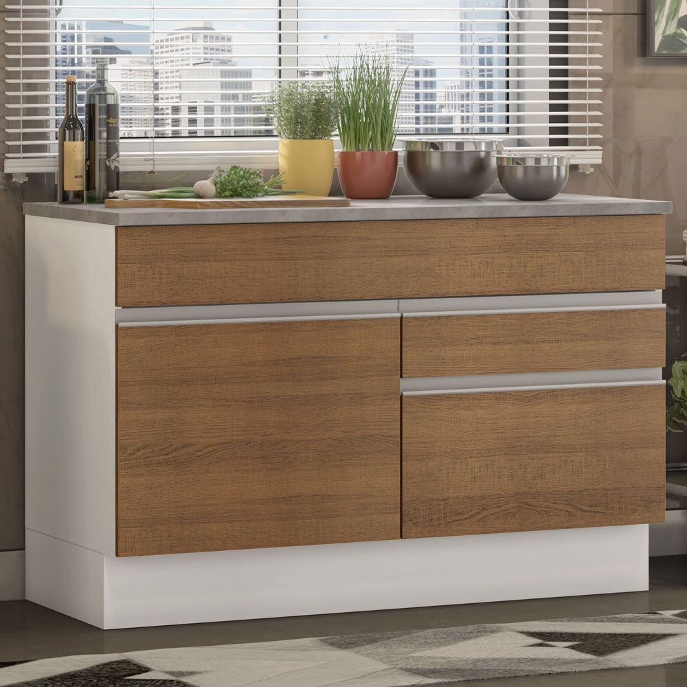 Balcão Madesa Glamy 120 cm 1 Porta e 2 Gavetas (Com Tampo) Branco/Rustic