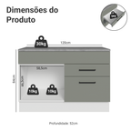 Balcão Cozinha 1 Porta e 2 Gavetas (Com Tampo) Branco/Cinza Agata Madesa
