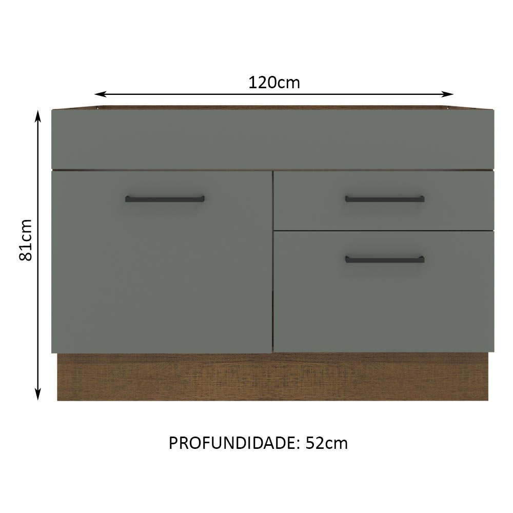 Balcão Gabinete de Pia Madesa Agata 1 Porta e 2 Gavetas (Sem Tampo e Pia) Rustic/Cinza
