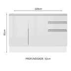 Balcão Gabinete de Pia Madesa Acordes 100% MDF 120 cm 3 Portas e 2 Gavetas Frentes Branco Brilho