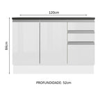 Balcão Cozinha 100% MDF 120 cm 3 Portas e 2 Gavetas Branco Acordes Madesa