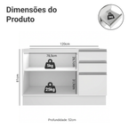 Balcão Gabinete de Pia Madesa Glamy 120 cm 2 Portas e 3 Gavetas (Sem Tampo e Pia) Branco