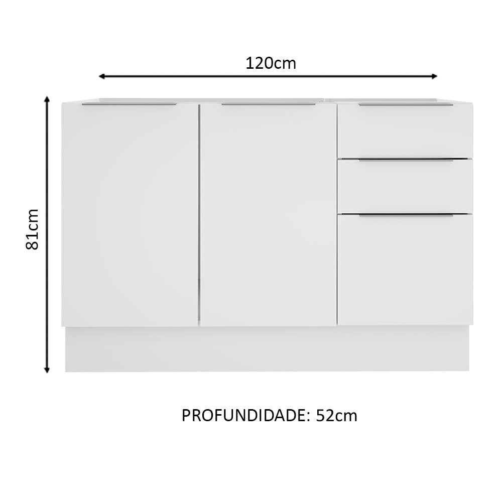 Balcão Gabinete de Pia Madesa Stella 2 Portas e 3 Gavetas (Sem Tampo e Pia) Branco