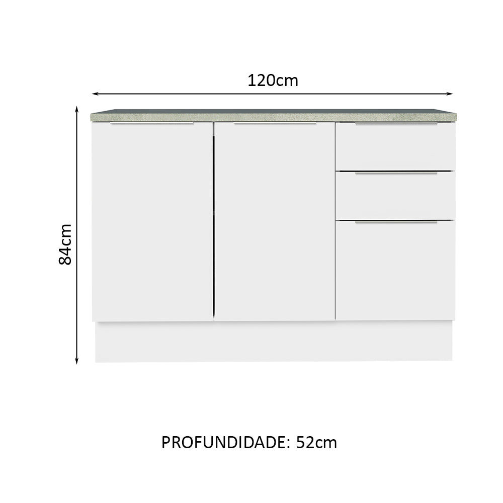 Balcão Cozinha 2 Portas e 3 Gavetas (Com Tampo) Branco Stella Madesa