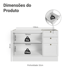 Balcão de Pia 120 cm 2 Portas 3 Gavetas (Sem Tampo) Branco Vik Madesa