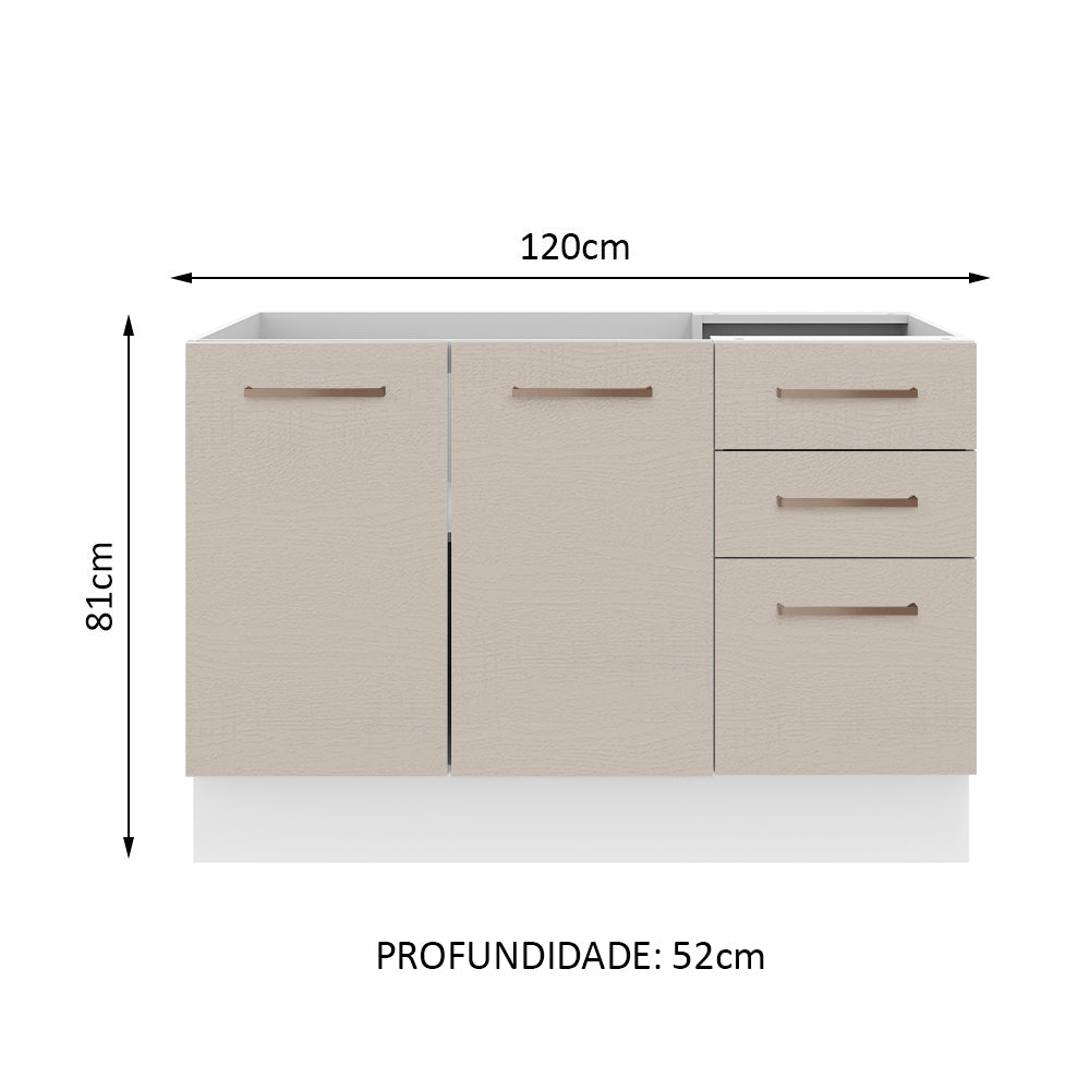 Balcão Gabinete de Pia 2 Portas e 3 Gavetas Branco/Crema Agata Madesa