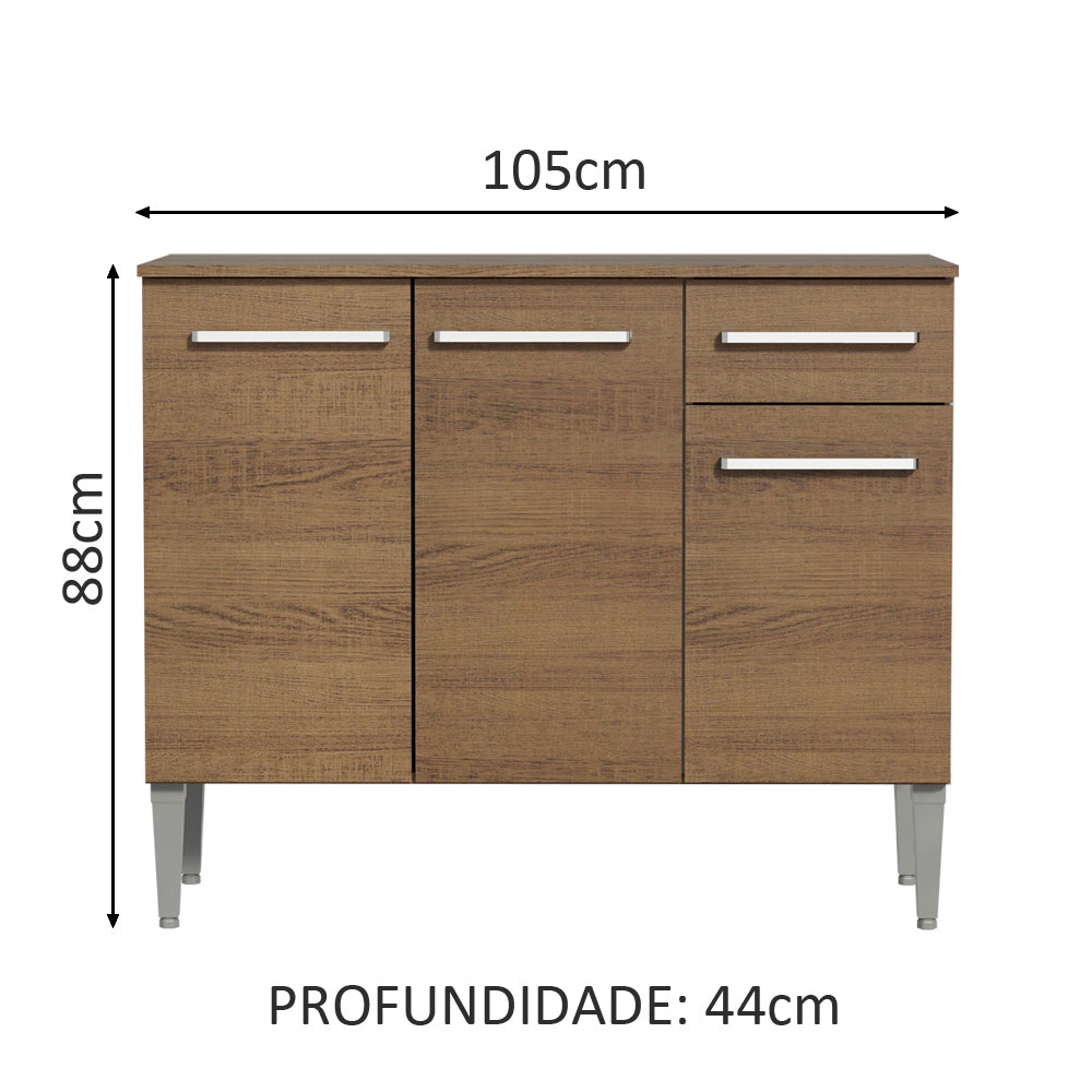 Balcão Gabinete Madesa Emilly 3 Portas e 1 Gaveta Rustic
