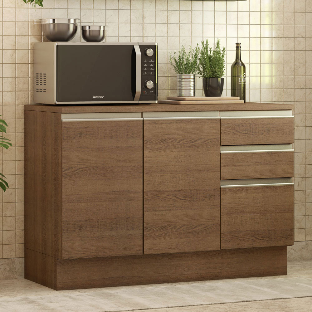 Balcão Madesa Glamy 120 cm 2 Portas e 3 Gavetas (Com Tampo) Rustic