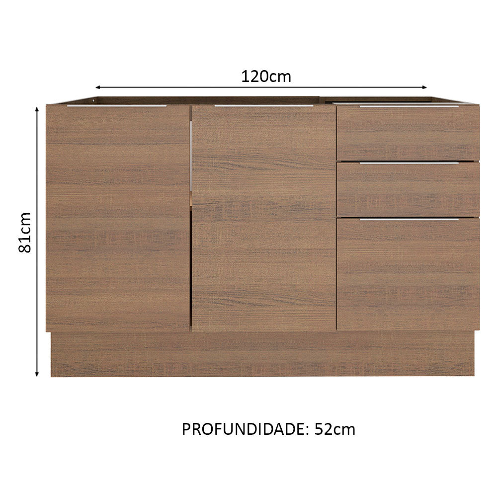 Balcão Gabinete de Pia Madesa Stella 2 Portas e 3 Gavetas (Sem Tampo e Pia) Rustic