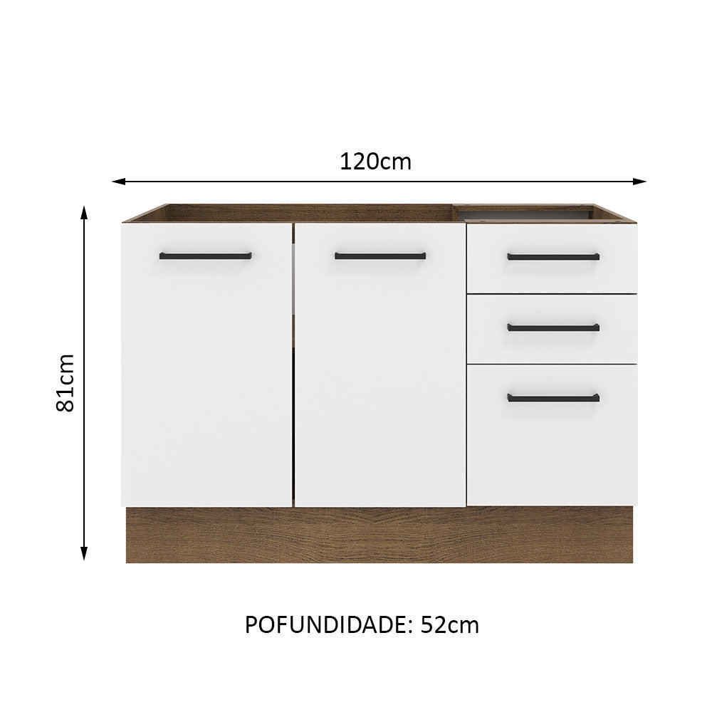 Balcão de Pia Madesa Agata 2 Portas e 3 Gavetas Rustic/Branco
