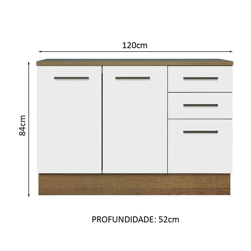 Balcão Cozinha 2 Portas e 3 Gavetas (Com Tampo) Rustic/Branco Agata Madesa
