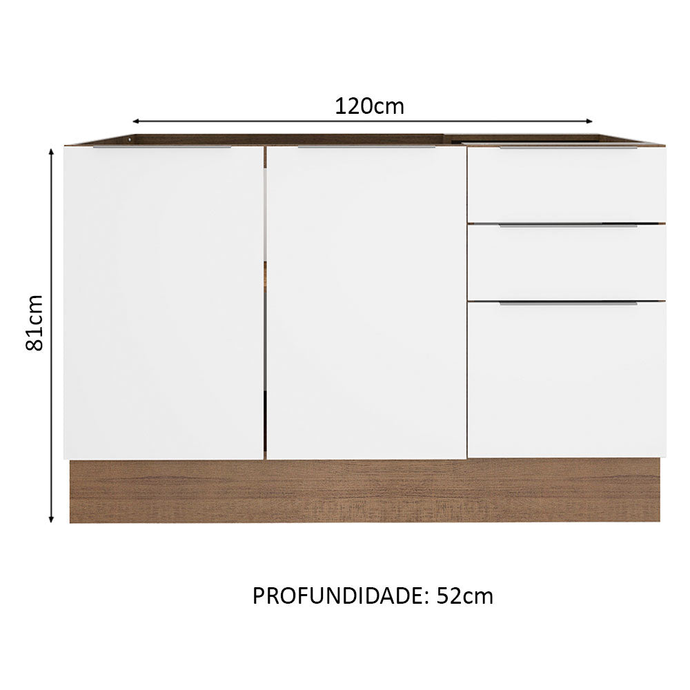 Balcão Gabinete de Pia Madesa Stella 2 Portas e 3 Gavetas (Sem Tampo e Pia) Rustic/Branco
