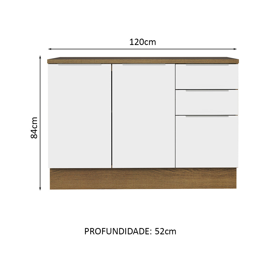 Balcão Cozinha 2 Portas e 3 Gavetas (Com Tampo) Rustic/Branco Stella Madesa