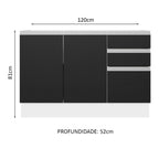 Balcão Gabinete de Pia 100% MDF 120 cm 3 Portas 2 Gavetas Branco/Preto Acordes Madesa