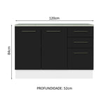 Balcão Cozinha 2 Portas e 3 Gavetas (Com Tampo) Branco/Preto Agata Madesa
