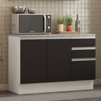Balcão Madesa Glamy 120 cm 2 Portas e 3 Gavetas (Com Tampo) Branco/Preto