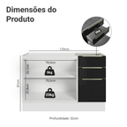 Balcão Gabinete de Pia 120 cm 2 Portas 3 Gavetas (Sem Tampo) Branco/Preto Lux Madesa
