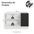 Balcão de Pia 120 cm 2 Portas 3 Gavetas (Sem Tampo) Branco/Preto Vik Madesa