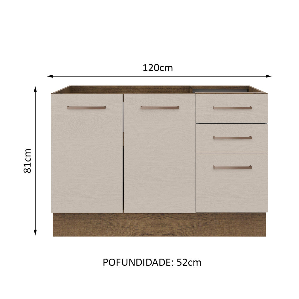 Balcão Gabinete de Pia 2 Portas e 3 Gavetas Rustic/Crema Agata Madesa