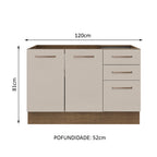 Balcão Gabinete de Pia 2 Portas e 3 Gavetas Rustic/Crema Agata Madesa