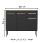 Balcão Gabinete Madesa Emilly 3 Portas e 1 Gaveta Rustic/Preto