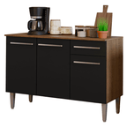 Balcão Gabinete Madesa Emilly 3 Portas e 1 Gaveta Rustic/Preto