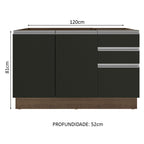Balcão Gabinete de Pia Madesa Glamy 120 cm 2 Portas e 3 Gavetas (Sem Tampo e Pia) Rustic/Preto