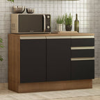 Balcão Madesa Glamy 120 cm 2 Portas e 3 Gavetas (Com Tampo) Rustic/Preto