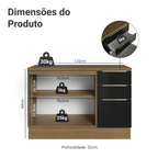 Balcão de Cozinha 120 cm 2 Portas 3 Gavetas Rustic/Preto Lux Madesa