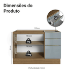 Balcão Gabinete de Pia 120 cm 2 Portas 3 Gavetas (Sem Tampo) Rustic/Cinza Lux Madesa