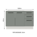 Balcão Gabinete de Pia Madesa Agata 2 Portas e 3 Gavetas (Sem Tampo e Pia) Branco/Cinza