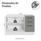 Balcão Gabinete de Pia Madesa Agata 2 Portas e 3 Gavetas (Sem Tampo e Pia) Branco/Cinza