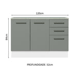 Balcão Cozinha 2 Portas e 3 Gavetas (Com Tampo) Branco/Cinza Agata Madesa
